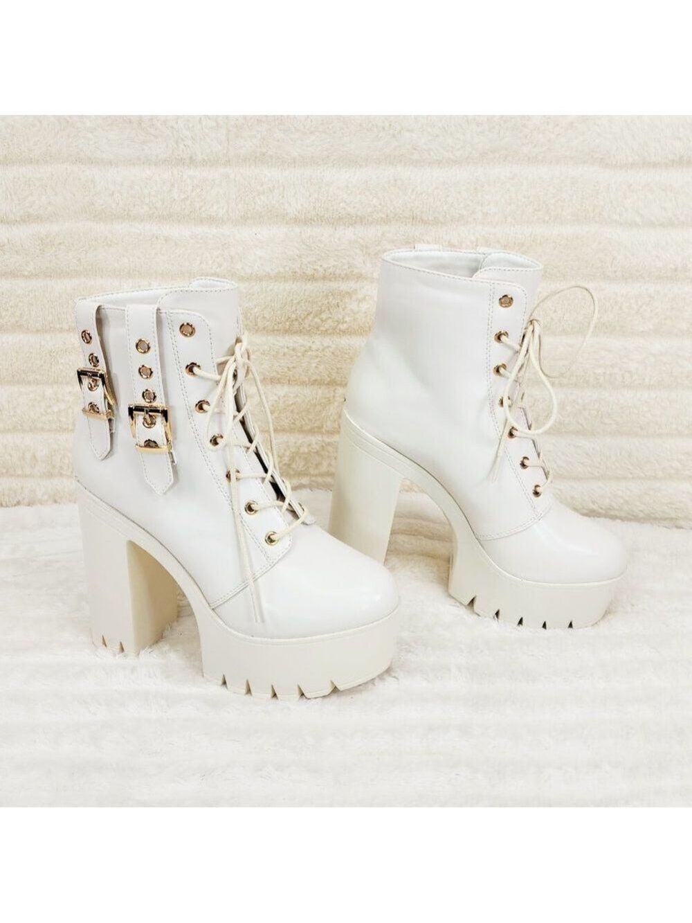 Linda Cream Off White Light Weight Chunky Platform Heel Ankle Boots - Picture 7 of 9